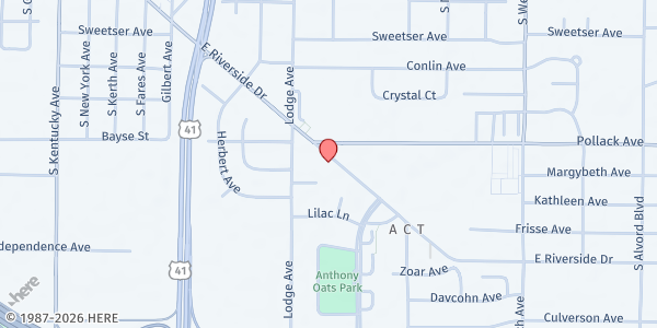 Map showing Little Free Pantry - Riverside at 1461 E. Riverside Dr., Evansville, IN