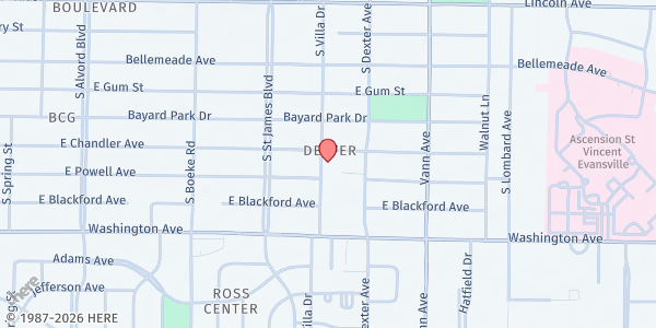 Map showing Little Free Pantry - Villa Drive at 858 S. Villa Dr., Evansville, IN