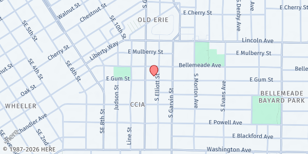 Map showing Mission of Grace at 418 E. Gum St., Evansville, IN