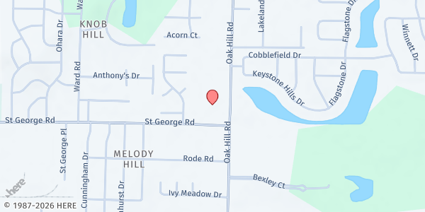 Map showing Oakhill Baptist at 5600 Oak Hill Road, Evansville, IN