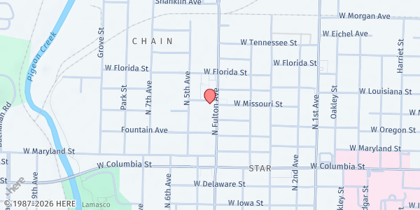 Map showing Salvation Army Family Center - Food Distribution Center at 1040 N Fulton Ave B, Evansville, IN