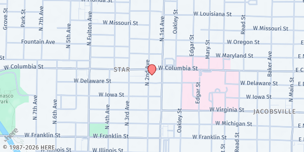 Map showing St. Anthony's Catholic Church Soup Kitchen at 713 N. 2nd Ave., Evansville, IN