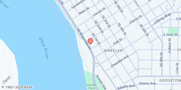 Map showing St. Paul's Episcopal Church at 301 SE 1st St., Evansville, IN