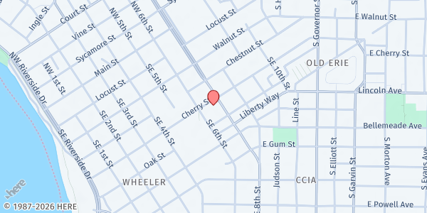 Map showing Sts. Mary & John Parish Food Pantry at 613 Cherry St, Evansville, IN
