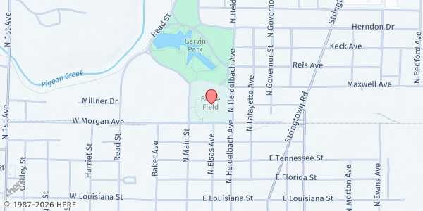 Map showing Tri-State Food Bank Mobile Pantry - Bosse Field at 23 Don Mattingly Way, Evansville, IN