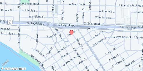Map showing United Caring Services - Evansville at 324 NW 6th St., Evansville, IN