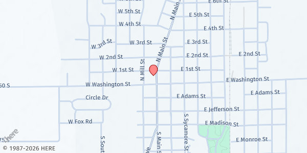 Map showing Helping Hands of Fairmount at 113 N. Main St., Fairmount, IN