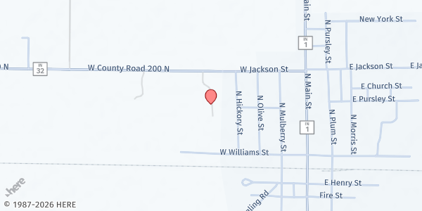 Map showing Farmland Friends Church at 8311 W. SR 32, Farmland, IN