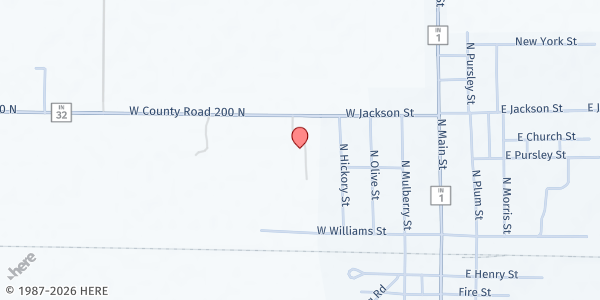 Map showing Farmland Friends Church at 8311 IN-32, Farmland, IN