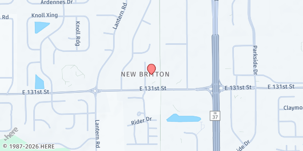 Map showing Delaware Township Food Pantry at 9090 E 131st St, Fishers, IN