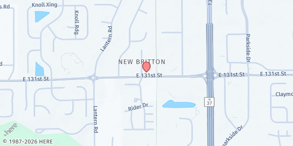 Map showing Delaware Township Food Pantry at 9090 E. 131st St., Fishers, IN