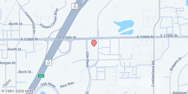 Map showing Fishers UMC Come to Me Food Pantry at 9691 E. 116th St., Fishers, IN