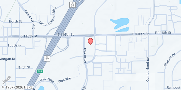 Map showing Fishers United Methodist Church at 9691 E 116th St, Fishers, IN