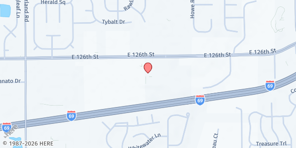 Map showing Hamilton Hills Baptist Church-Food Pantry at 10293 East 126th Street, Fishers, IN