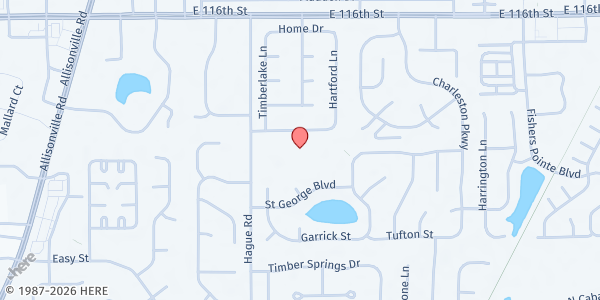 Map showing St. Louis de Montfort Catholic Church - Sally Burton Food Pantry at 11441 Hague Rd., Fishers, IN