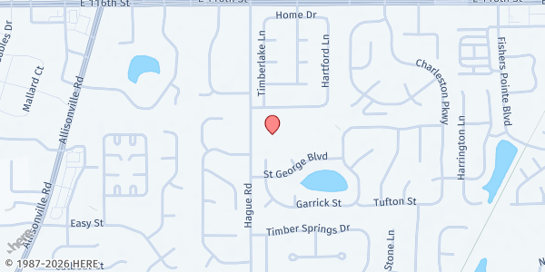 Map showing St. Louis de Montfort Catholic Community - Sally Burton Food Pantry at 11441 Hague Road, Fishers, IN