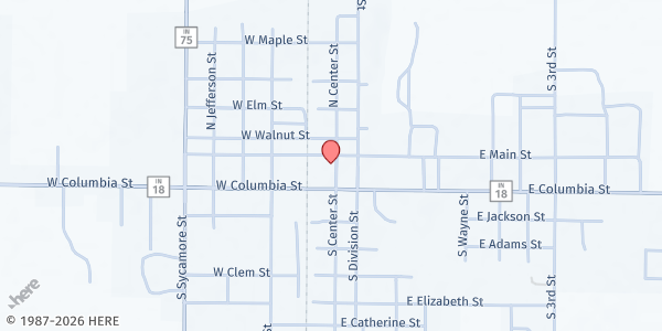 Map showing Carroll County Food Pantry - Flora at 11 S Center St., Flora, IN