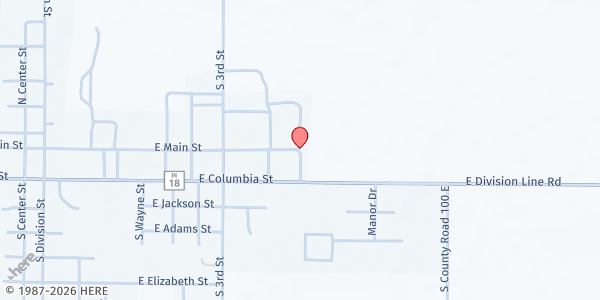 Map showing Food Finders Mobile- Carroll County Fairgrounds at 800 E Main St, Flora, IN