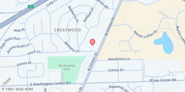 Map showing At the Table- Gethsemane Lutheran Church - Food Distribution Center at 1505 Bethany Ln, Fort Wayne, IN