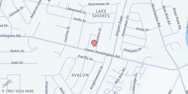 Map showing Avalon Missionary Church at 1500 Lower Huntington Rd., Fort Wayne, IN