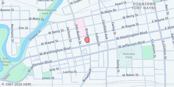 Map showing Broadway Christian Church - Inasmuch Ministry at 930 Broadway, Fort Wayne, IN