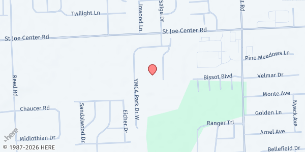 Map showing Community Harvest Farm Wagon Mobile Pantry - YMCA Park Drive at 5680 YMCA Pk Dr. W., Fort Wayne, IN