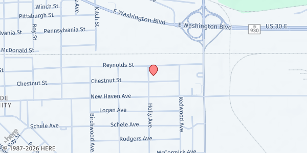 Map showing East Chestnut Street Church of Christ - Food Distribution Center at 3601 Chestnut St, Fort Wayne, IN