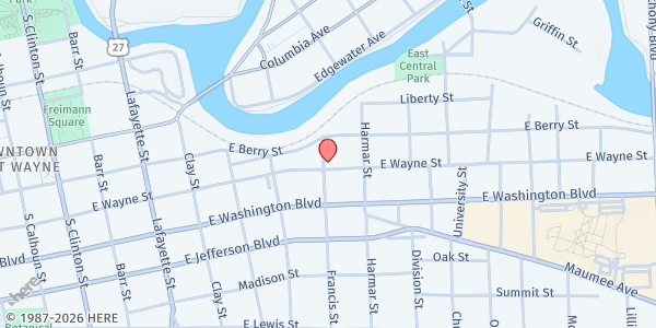 Map showing East Wayne Street Center at 801 E Wayne St, Fort Wayne, IN