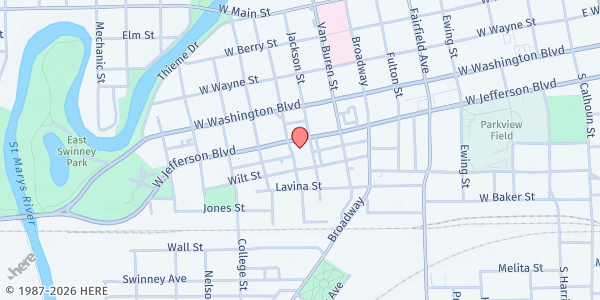 Map showing Emmanuel Lutheran Church at 917 W Jefferson Blvd, Fort Wayne, IN