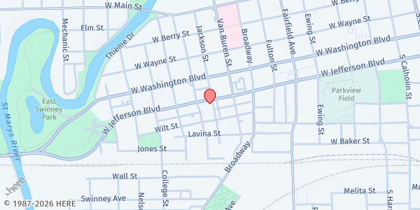 Map showing Emmanuel Lutheran Church at 917 W Jefferson Blvd, Fort Wayne, IN