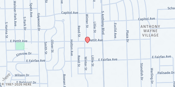 Map showing Faith Lutheran Church at 1700 E. Pettit Ave., Fort Wayne, IN