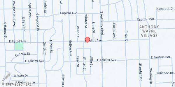 Map showing Fort Wayne Urban Ministries - Food Distribution Center at 1700 E Pettit Ave, Fort Wayne, IN