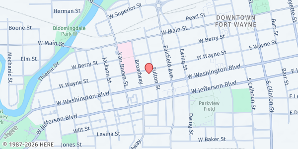 Map showing Friends Of The Third World - Food Distribution Center at 611 W Wayne St, Fort Wayne, IN