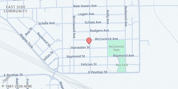 Map showing Harvester Ave. Missionary Church - Food Distribution Center at 3331 Harvester Ave, Fort Wayne, IN