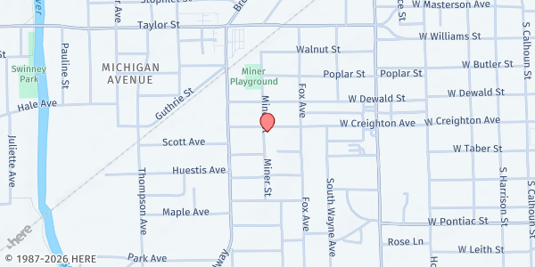 Map showing Haven Missionary Christian Church at 845 W Creighton Ave, Fort Wayne, IN
