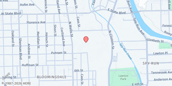 Map showing Headwaters Church at 2000 N. Wells St., Fort Wayne, IN