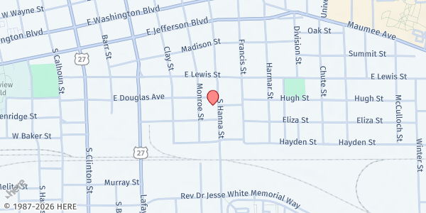Map showing Miss Virginia's Food Pantry at 1312 S. Hanna St., Fort Wayne, IN
