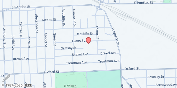 Map showing Oakridge Temple Church of God in Christ at 2808 Evans St., Fort Wayne, IN