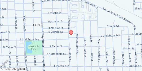Map showing Pontiac Public Library at 2215 S. Hanna St., Fort Wayne, IN