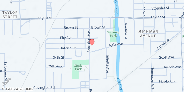 Map showing St. Joseph Catholic Church at 2213 Brooklyn Ave., Fort Wayne, IN