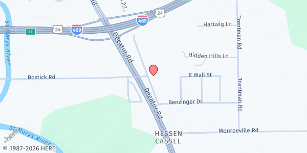 Map showing St Joseph Hessen Cassel - Food Distribution Center at 11337 US-27, Fort Wayne, IN