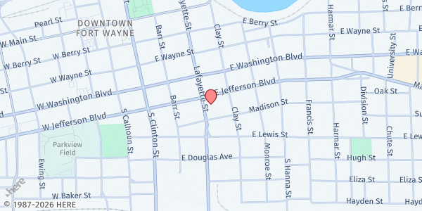 Map showing St. Mary's Soup Kitchen at 1101 Lafayette St., Fort Wayne, IN
