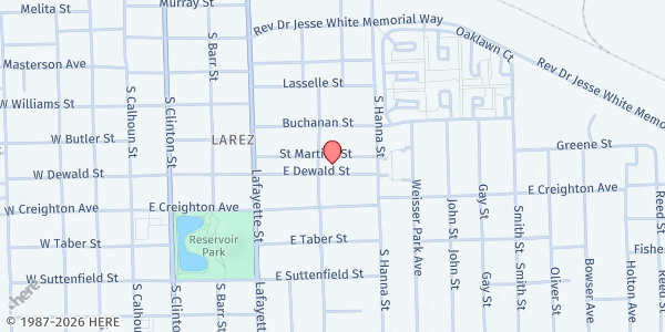 Map showing St. Peter's Catholic Church at 518 E Dewald St, Fort Wayne, IN