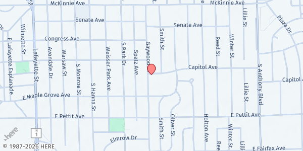 Map showing The Franciscan Center Inc. - Food Distribution Center at 4643 Gaywood Dr, Fort Wayne, IN