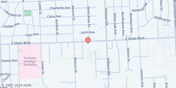 Map showing The Lighthouse Community Center at 3000 E State Blvd, Fort Wayne, IN