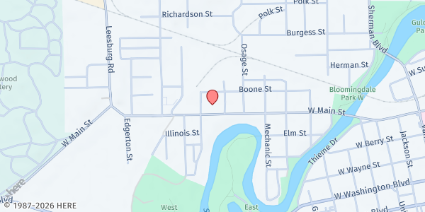 Map showing United Faith Presbyterian Church at 1616 W. Main St., Fort Wayne, IN