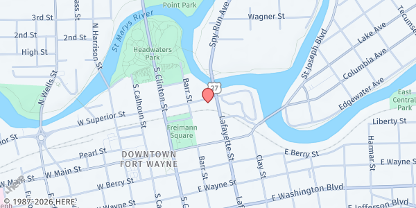 Map showing Wayne Township Trustee Food Pantry at 320 E. Superior St., Fort Wayne, IN