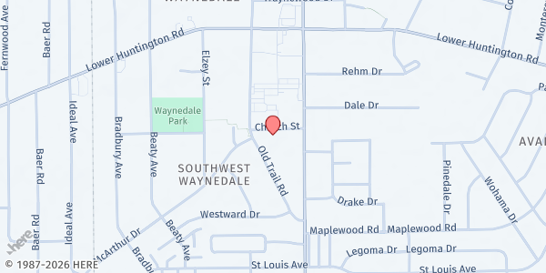 Map showing Waynedale UMC at 2501 Church St., Fort Wayne, IN