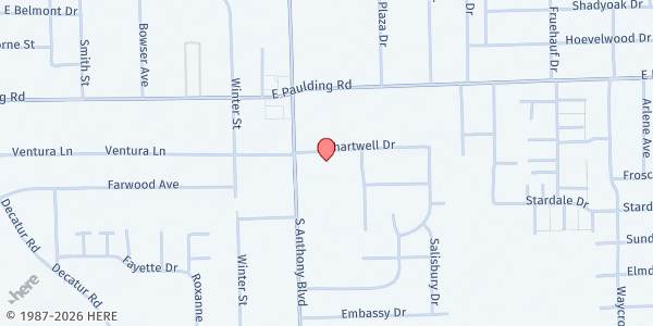 Map showing Wellspring on Wheels - Autumn Woods at 1802 Chartwell Dr., Fort Wayne, IN