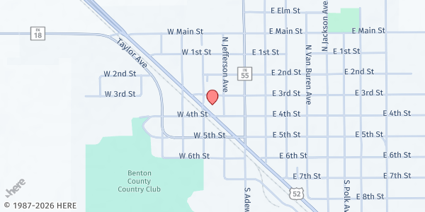 Map showing Fowler Baptist Church at 209 W. US Hwy. 52, Fowler, IN